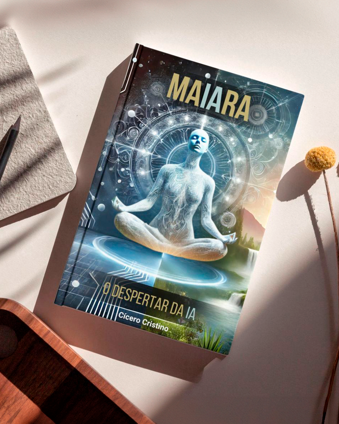 Mockup da capa do livro MAIARA — O DESPERTAR DA IA